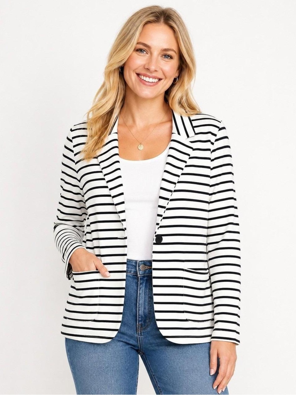 Under Armour Black & White Striped Knit Blazer